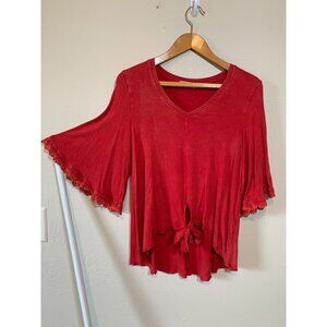 Altar'd State Womens Red Blouse Boho Flair Bell Sleeves Size Small